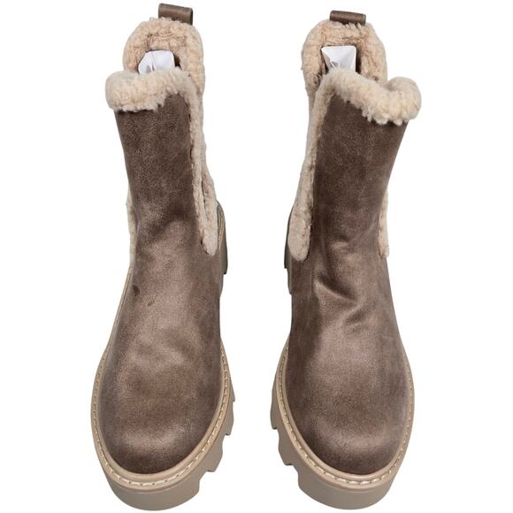 Dolce Vita Lug Sole Chelsea Boots Faux Suede Sherpa Trim Platform Ankle Booties - Picture 2 of 11